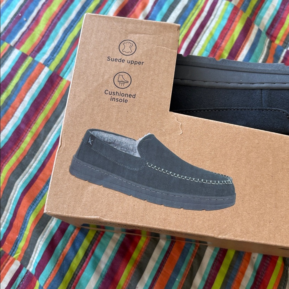 Eddie Bauer Men's Suede SlipperDark Gray size men’s medium 8–9 memory foam nwt - Picture 2 of 7